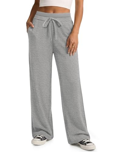 ATHMILE Wide Leg Sweatpants High Waisted Double Waisted Baggy Sweat Pants Fashion Teen Girl Drawstring Athletic Joggers Grey - Image 1