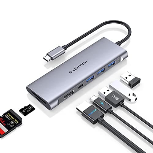 LENTION 7-in-1 USB C Multiport Hub with 4K HDMI, 100W PD, 3 USB 3.0 Ports, SD/MicroSD Card Reader Compatible MacBook Pro/Air/Neo 2016-2026 Stable Driver Adapter (C36B, Space Gray) - Image 1