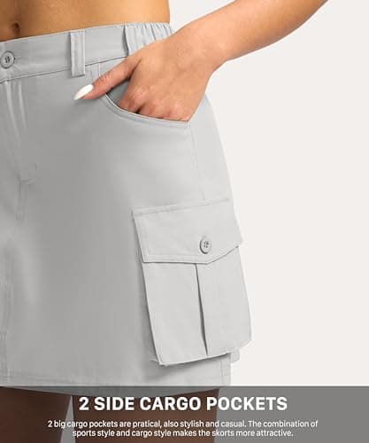 G GRADUAL Women's Skort 5 Pockets Cargo Skirt Golf Skirts Skorts for Women Casual Summer Hiking, Bright Grey, X-Small - Thumbnail 3