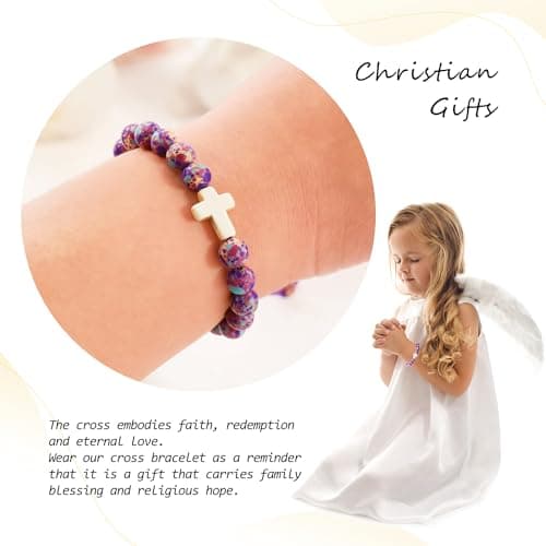 BAYLAY Gifts for Teen Girls, Beaded Cross Bracelets for Women Teen Girl Gifts Trendy Stuff Easter Christian Religious Baptism First Communion Birthday Gift Easter Essentials Basket Stuffers Filles - Thumbnail 2