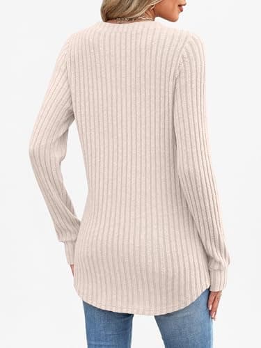 ANRABESS Womens Long Sleeve Henley Shirts 2026 Fall Tunic Tops Ribbed Knit Lightweight Sweaters Dressy Casual Blouse Outfits Light Khaki X-Large - Thumbnail 5