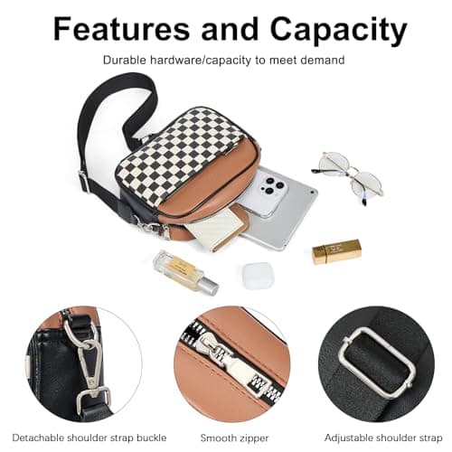 CLUCI Checkered Crossbody Bag for Women,Vegan Leather Shoulder Handbags,Purses for Women with Adjustable Wide Strap - Thumbnail 5
