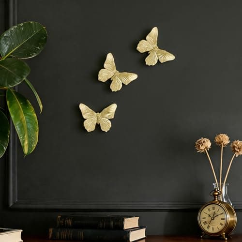 GUSFREUD 3D Butterfly Wall Decor Set – Resin Wall Decorations for Living Room, Bedroom, Garden, Yard, Outdoor and Gallery Walls - Antique Gold - Set of 3 - Thumbnail 5