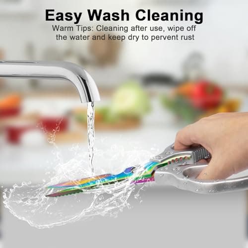 CGBE Kitchen Scissors, Multi-Purpose Kitchen Shears, Heavy Duty Dishwasher Safe Food Scissors for Chicken, Poultry, Fish, Meat & Herbs with Non-Slip Grips - Sliver Colorful - Thumbnail 6