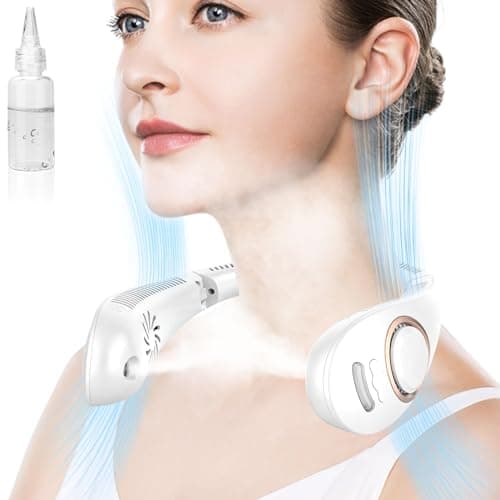 Neck Fans that Blow Cold Air,Misting Neck Fan Rechargeable Battery Powered,Foldable Leafless Hands Free USB Chargable Cooler,Slient Mini Head Unit Water Mister Sprays for Travel Camping Outdoor White - Image 1