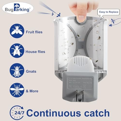 Bug Parking Flying Insect Trap, Plug-in UV Light for Gnats, Fruit Flies and Houseflies, Silent Sticky Catcher for Indoor Use, 1 Device & 5 Refills - Thumbnail 4
