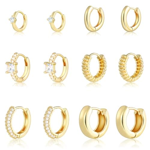 Wgoud Small Gold Hoop Earrings Set for Women, 6 Pairs 14K Gold Plated Hypoallergenic Lightweight Huggie Hoops Earrings, Trendy Cartilage Cubic Zirconia Earrings for Women Gifts. (C-Gd hoops) - Image 1