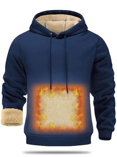 ZITY Hooded Sweatshirt Men Fleece Lined Sherpa Pullover Warm Hoodie Heavyweight Crew Neck Thick Fleece Hoodies with Pocket Navy - Image 1