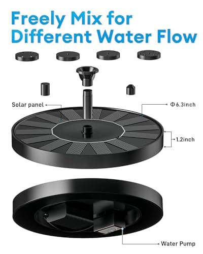 2.5W Solar Bird Bath Fountains– Upgraded Solar Pond Fountain with 6 Nozzles,Solar Fountain for Bird Bath, Pond, Garden Decor (Black) - Thumbnail 5