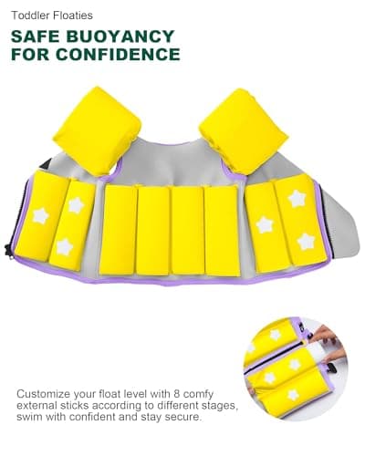 AEOCOO Toddler Swim Vest 20-30-50-70 Pounds, Kids Pool Floaties for 1-2-3-5-7-9 Years Old, Comfortable Wear Bright Float Jacket with Water Ring, Unpadded Side for Arm Comfort, Boys, Girls, Purple - Thumbnail 5