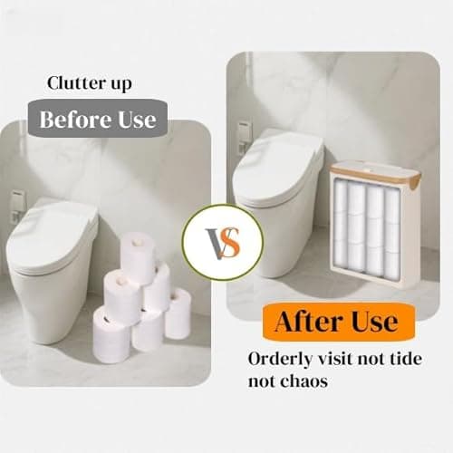 Toilet Paper Storage Basket with Lid, Large Capacity for 12 Rolls, Stackable and Foldable Freestanding Paper Towel Holder - Space Saving Modern Beige Design - Thumbnail 5