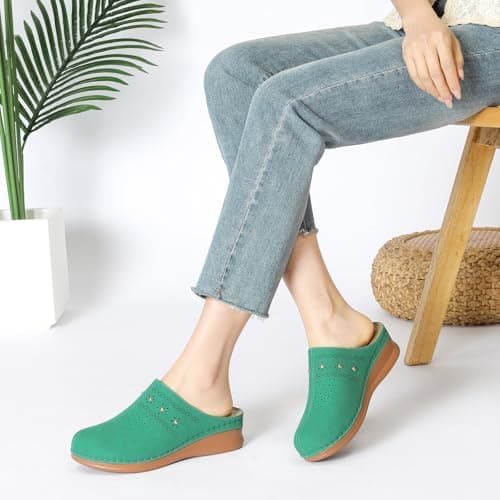 Goldnut Women's Green Closed Toe Clogs Comfortable Slip On Mules Non Slip Casual Summer Walking Clog for Womans Mules Size 7 - Thumbnail 3