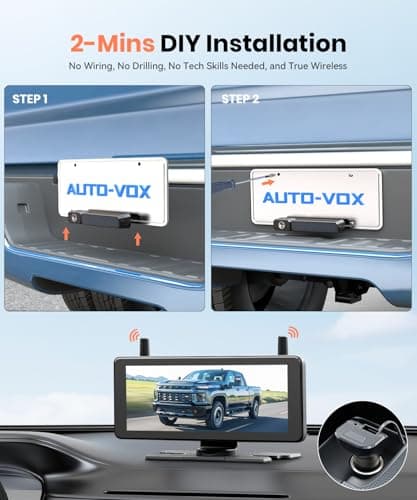 AUTO-VOX 7.2" DVR Portable Solar Wireless Backup Camera:HD 1080P 2 Min Quick Installation Support 2 Split Screen Back up Camera, IP69K Waterproof Reverse Camera for Car, Van, SUV, Truck, Trailer - Thumbnail 2