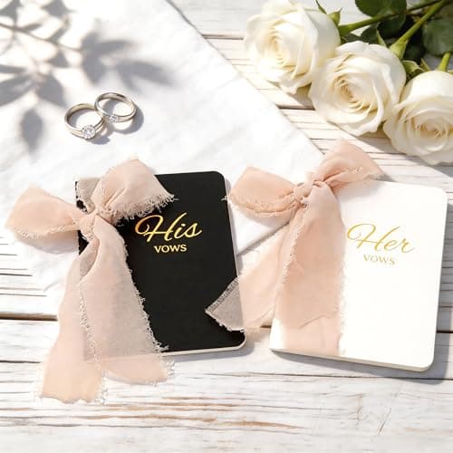 Wedding Vow Books His and Hers, Soft Touch Cover with Ribbon & Gift Box, 28 Lined Pages, Premium Elegant Keepsake for Bride & Groom Ceremony, Wedding Gift & Registry Must-Haves (Black & White) - Thumbnail 2