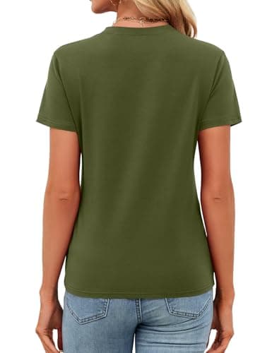Women's V Neck Cotton T-Shirts Breathable Short Sleeve Tops Lightweight Stretch Summer Tees (Army Green,Medium) - Thumbnail 4