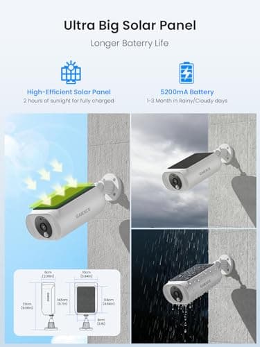 Gaiexce Solar Security Cameras Wireless Outdoor 4 Cam Kit Expadable to 10H, No Subscription Cameras for Home Security System, 64G Local Storage, 2.4G &5G WiFi, 2K Color Night Vision Two-Way Audio IP66 - Thumbnail 3