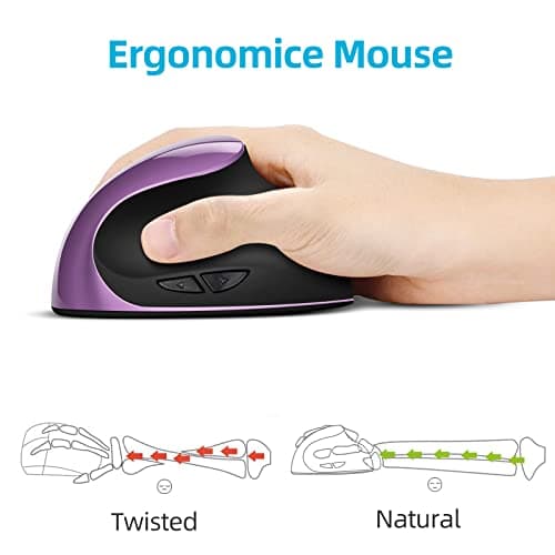 Woddlffy Ergonomic Mouse Wireless,Vertical Mouse with Silent Click Right Handed Small Mouses with 6 Buttons 1000/1200/1600 for Laptop,Desktop,PC, MacBook（Purple AA） - Thumbnail 2