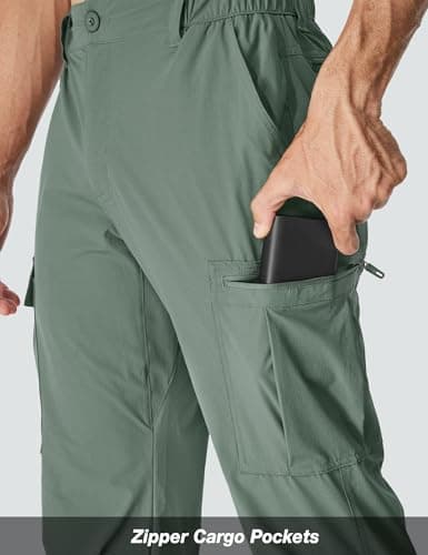 MOURCE Waterproof Hiking Pants Men 8 Pockets - Lightweight Quick Dry Travel Pants for Men Golf Trekking, Sage Green - Thumbnail 6