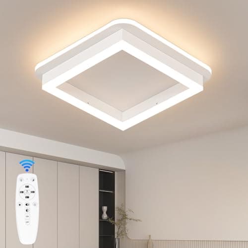 Vloitgol LED Flush Mount Ceiling Light Fixtures,3000K-6000K Dimmable White Hallway Light Fixtures Acrylic Square Ceiling Lamp for Living Room Kitchen Laundry Bedroom Bathroom Ceiling Lights (White)