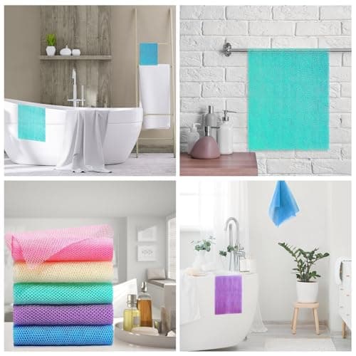 UJFQBH 6 Pieces African Bath Sponge African Net Long Net Bath Sponge Exfoliating Shower Body Scrubber Back Scrubber Skin Smoother,Great for Daily Use (Purple, Purple, Pink, Orange, Blue, Green) - Thumbnail 6