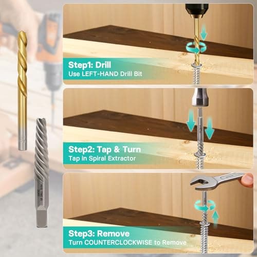 OSTTE Screw Extractor Set 14Pcs, Bolt Extractor Kit with Left Hand Drill Bits Set, Easy Out Tool for Removing Stripped Screws & Broken Bolts, 35# Cr-Mo & 6542 HSS Steel - Thumbnail 3