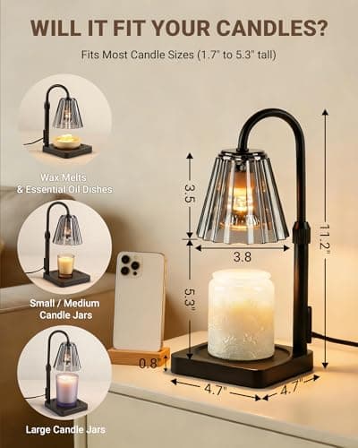 Candle Warmer Lamp with Timer & Dimmer, Birthday Gifts for Women Mothers Day, Height Adjustable Shatterproof Electric Wax Melt Warmer for Jar Candles, Modern Candle Lamp for Home Decor, With 2 Bulbs - Thumbnail 5