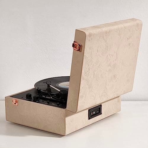 Arkrocket Coryphaeus Vinyl Record Player 3-Speed Bluetooth Input and Output Built-in Speakers with Magnetic Cartridge Auto Off (Flora Engraved) - Thumbnail 4