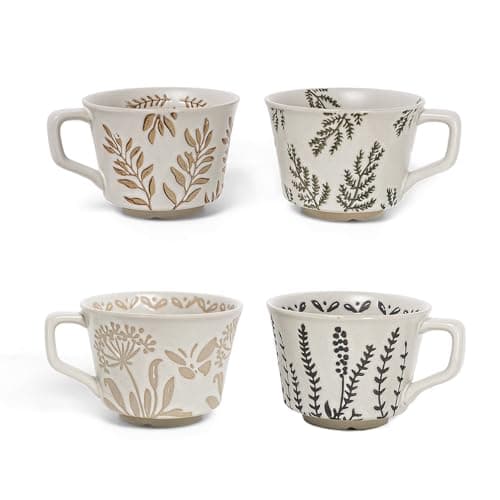 ZPGXLRZ Vintage Ceramic Mug Set - 12 oz Unique Ceramic Coffee Mugs & Tea Cups with Hand-Drawn Patterns, Dishwasher & Microwave Safe, Ideal Gift - Image 1