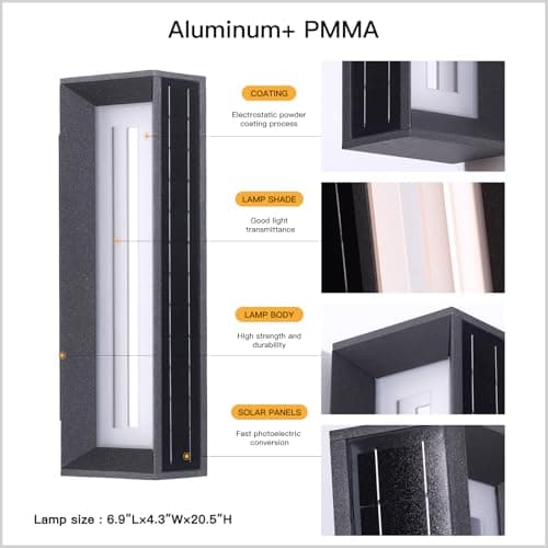 MVBT 20.5" Solar Wall Lights Outdoor Waterproof, 1 Pack Solar Wall Sconces Lights Outdoor, 3000K LED Modern Porch Light, Front Door Light Fixture Dusk to Dawn, Large Exterior Garage Light for House - Thumbnail 3