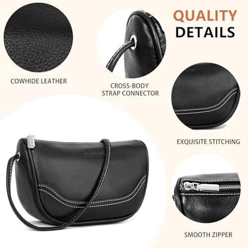 Genuine Leather Mini Crescent Bag for Women, Small Crossbody Purse for Evening Out and Shopping, Minimalist Hobo Shoulder Bag in Black, Lightweight and Compact - Thumbnail 6