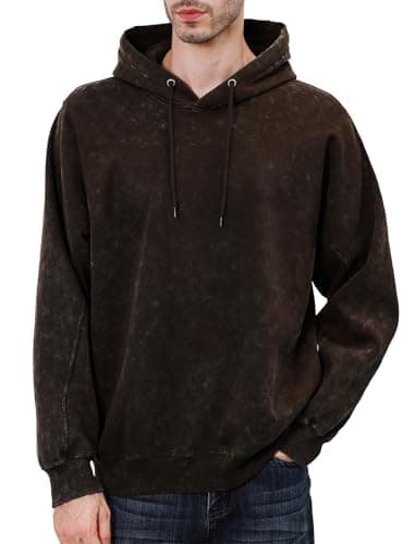 INVICTUSY Men's Oversized Hoodie Pullover Acid Wash Plush Cotton Hooded Fleece Sweatshirt Streetwear Unisex Casual Hoodies A Brown