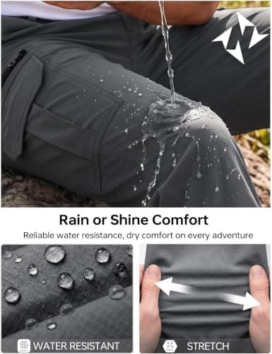 NATUVENIX Hiking Pants Men Lightweight Mens Travel Pants Quick Dry Cargo Work Pants for Men Water Resistant Fishing Pants Darkgrey - Thumbnail 3