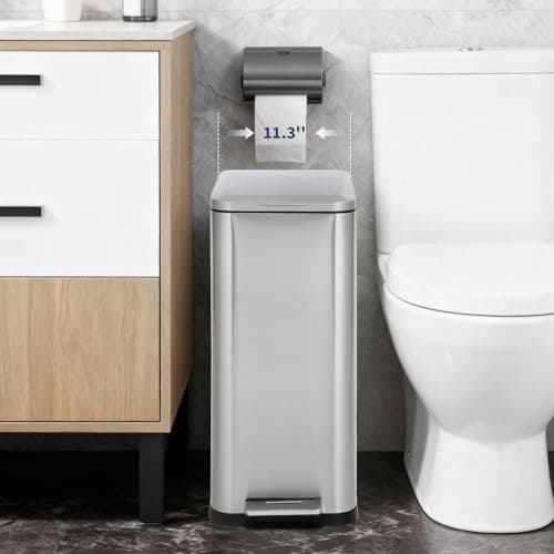Garvee 13 gal Kitchen Trash Can, Stainless Steel Step Garbage Bin with Soft-Close Lid & Removable Bucket – Fingerprint Proof, Slim Design for Narrow Spaces, Bathroom or Office (50 L/13.2 gal) - Thumbnail 6