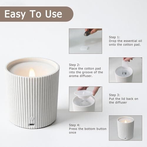 2 in 1 Waterless Essential Oil Diffuser and 3D Wick and Realistic Flame Candle,Flameless Candle Diffuser,USB Power Supply LED Candle Waterless Diffuser 12PCS Cotton Pads(No Rechargeable Battery) - Thumbnail 2