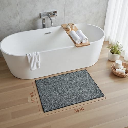 PADOOR Thin Bath Mats, Braided Bath Mats for Bathroom, No-Slip Rubber Backed Bath Rugs, Machine Washable & Quick Dry Absorbent Bathroom Mat (24"x36", Darkgrey) - Thumbnail 2