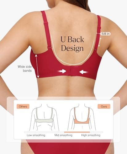 Seamless Bras for Women Comfy Push Up Supportive Wireless Bralettes Deep V Comfortable Tshirt Bras No Underwire Red S - Thumbnail 3