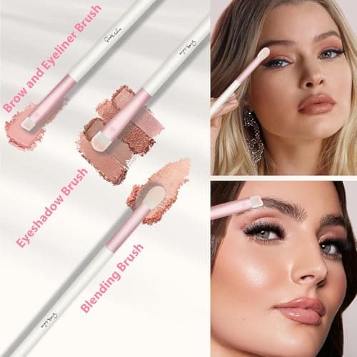 START MAKERS Makeup Brushes 5Pcs Dual Ended Pink Makeup Brush Set for Foundation Blush Bronzer Concealer Contour Powder Highlight Eyebrow Eyeshadow Blending, Travel Makeup Brushes with Bag - Thumbnail 5