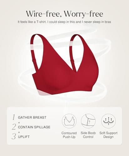 Seamless Bras for Women Comfy Push Up Supportive Wireless Bralettes Deep V Comfortable Tshirt Bras No Underwire Red S - Thumbnail 4