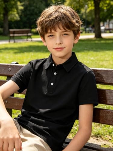 Cozople Boys School Uniform Short Sleeve Performance Polo Shirts Dry Fit Golf Shirt for Active Casual,Black,Size 7-8 - Thumbnail 4