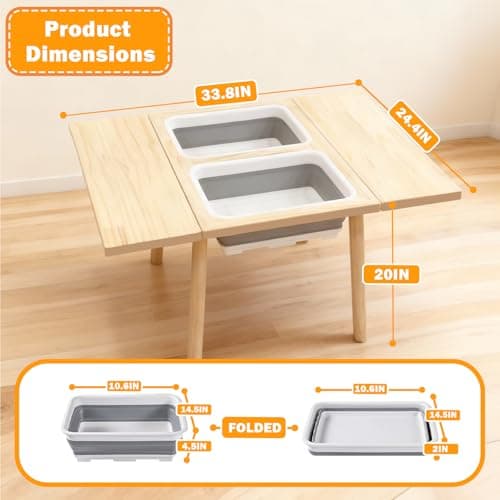 TTSZNB Large Solid Pine Wood Table with Flip Top, Activity Table with 2 Storage Bins & Double-Sided Board, Indoor/Outdoor Play Sand and Water, Multi-Functional Desk for Drawing Studying Dining - Thumbnail 4