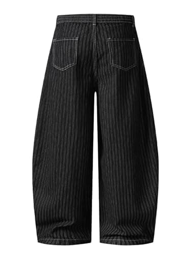 Aelfric Eden Pinstripe Baggy Barrel Jeans Pleated Wide Leg Denim Pants Men Women Loose Fit Streetwear Vintage Trousers Black XS - Thumbnail 3