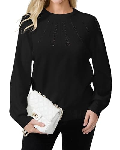 COSSEN Womens Crew Neck Sweater Fall Sweater Casual Long Sleeve Crewneck Pullover Sweaters Hollow Out Trendy Outfit S Black - Image 1