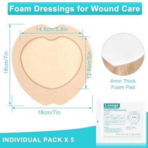 Sacrum Silicone Foam Dressing with Gentle Border, Sacrum Wound Bandages, Breathable Waterproof Sacral Dressing for Pressure Ulcers, Sacral Ulcers and Buttocks Bedsores (7" x 7", Pack of 5) - Thumbnail 2