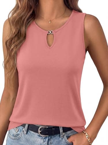 ANRABESS Womens Tank Tops Summer Sleeveless Dressy Casual Blouse Keyhole Neck Ladies Business Cute Shirts 2026 Trendy Outfits Coral X-Large - Image 1