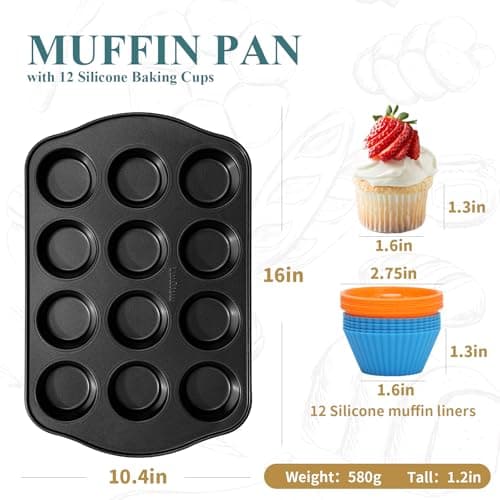 Ymiton Nonstick Muffin Pan with 12 Silicone Baking Cups, Carbon Steel Muffin Tin for Muffins, Cupcakes, Egg Bites and more, Non Toxic, Easy to Clean, Dishwasher Safe, Foggy Gray - Thumbnail 3