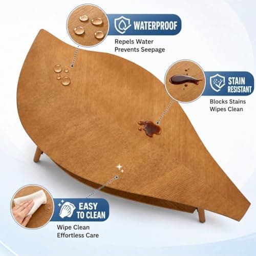 DURISEN Small Coffee Table with Storage,Unique Leaf Handcrafted Marquetry,Mid Century Modern Oval Wooden Coffee Table,Natural Oak Veneer, Solid Wood Legs,for Living Room,Apartment(Walnut) - Thumbnail 6