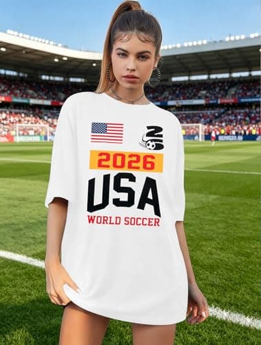 Soccer Cup 2026 Shirt Women USA Football Soccer Jersey Game Day Ball Game T-Shirt Casual Host Sports Short Sleeve Tops White - Thumbnail 5