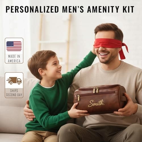 Xpanrous Personalized Toiletry Bag for Men, Engraved Name Initials Toiletry Bag, Customized Monogram Travel Shaving Dopp Kit for Groomsmen, Gift for Christmas, Birthday, Dad, Husband (Dark Coffee) - Thumbnail 3