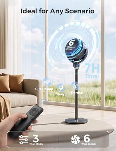 COWSAR Standing Fan for Bedroom, 20dB Quiet Floor Fan, 150°+120°Auto Oscillating Pedestal Fan with Remote, 6 Speeds 3 Modes, 7H Timer, DC Motor, 2 Heights, Air Circulator Fan, Grey - Thumbnail 3