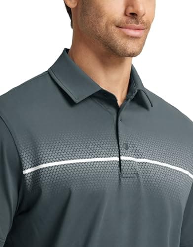 M MAELREG Golf Shirts for Men Dry Fit Moisture Wicking Lightweight Chest Striped Solid Casual Polo Shirts for Men Dark Grey - Thumbnail 3